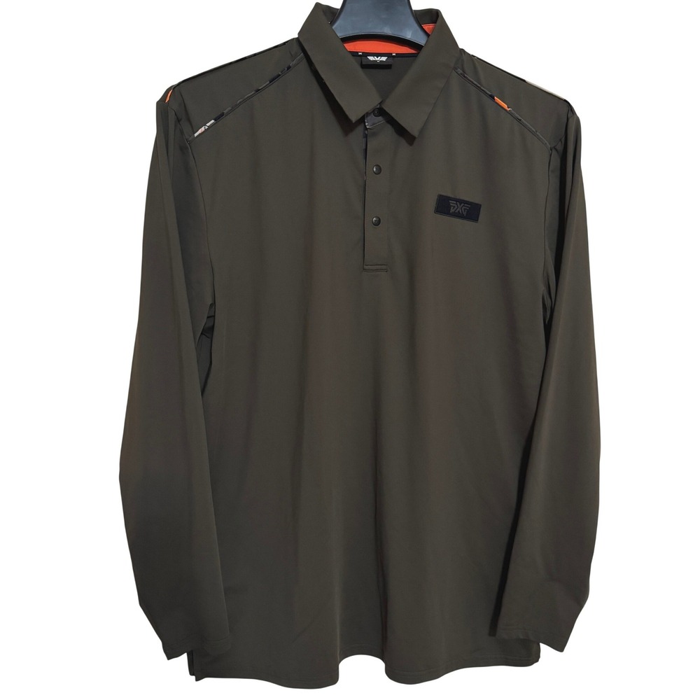 PXG Parsons Xtreme Golf Henley mens Medium Olive Green Long sleeve 1/4 snap logo